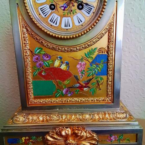 French Silvered and Gilt Bronze Clock with Porcelain Panels image-4