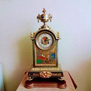 French Silvered and Gilt Bronze Clock with Porcelain Panels