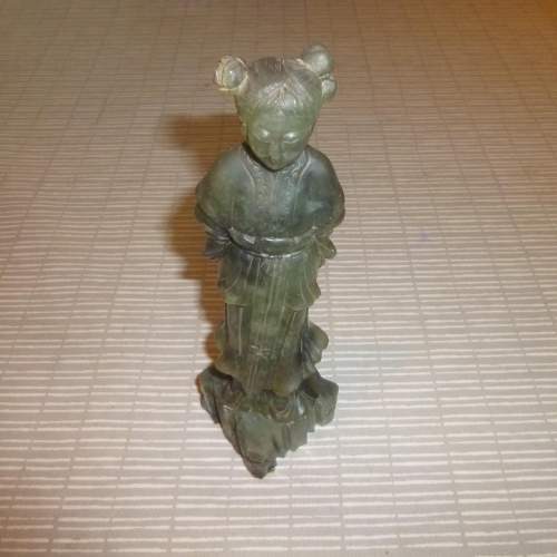 Chinese Grey Green Jade Figure of a Standing Lady image-1