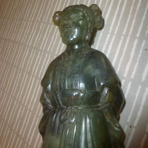 Chinese Grey Green Jade Figure of a Standing Lady image-2