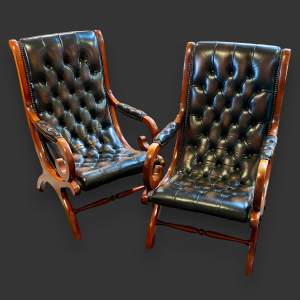 Pair of Vintage Leather Button Back Leather Slipper Chairs