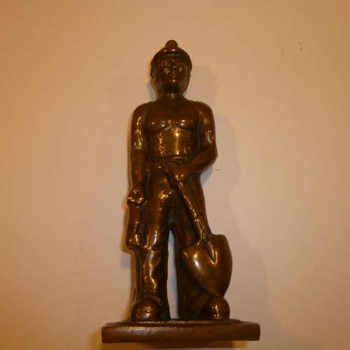 20th Century Bronze Figure of a  Coal Miner signed D Bramley image-1