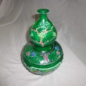 20th Century Chinese Emerald Green Lattice Vase with Painted Flowers
