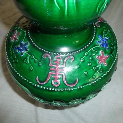 20th Century Chinese Emerald Green Lattice Vase with Painted Flowers image-4