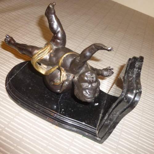 Pair of Bronze and Marble Bookends of Putti By Auguste Moreau image-3
