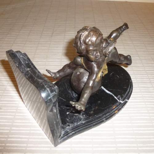 Pair of Bronze and Marble Bookends of Putti By Auguste Moreau image-4