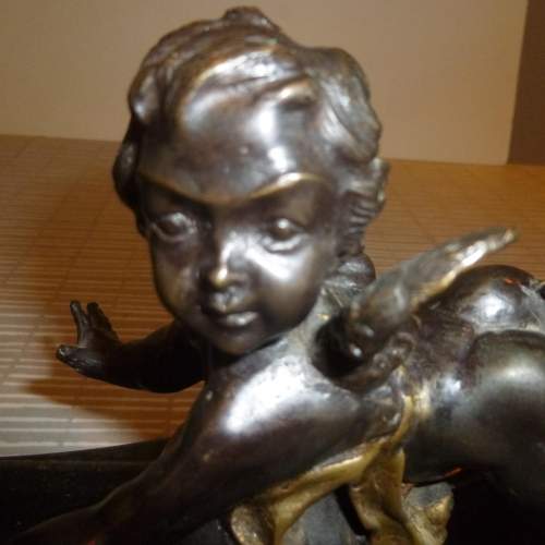 Pair of Bronze and Marble Bookends of Putti By Auguste Moreau image-5