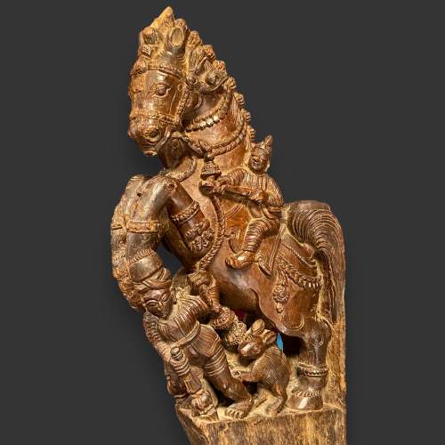 19th Century Indian Teak Horse Chariot Carving image-2
