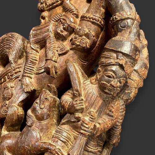 19th Century Indian Teak Horse Chariot Carving image-3