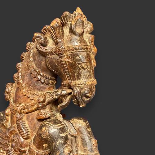 19th Century Indian Teak Horse Chariot Carving image-5