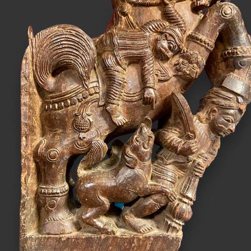 19th Century Indian Teak Horse Chariot Carving image-4