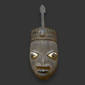 Carved Black and White African Mask