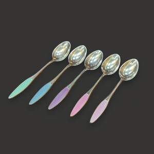 Set of Five Danish Silver and Enamel Spoons