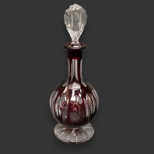 Vintage Ruby Red Faceted Glass Decanter