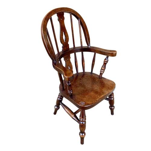 Vintage Childrens Oak Windsor Chair with Carved Rose image-2