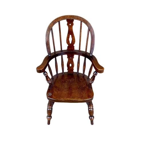 Vintage Childrens Oak Windsor Chair with Carved Rose image-3