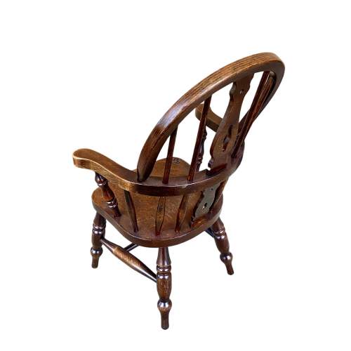 Vintage Childrens Oak Windsor Chair with Carved Rose image-4