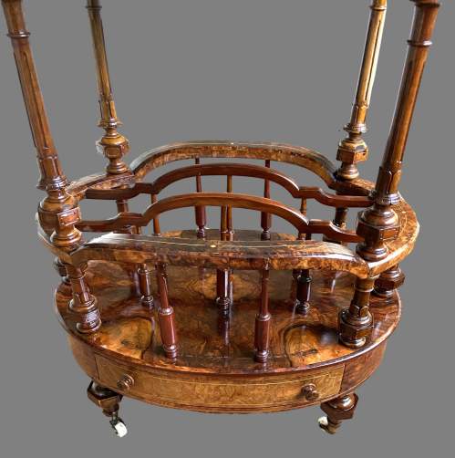 A Victorian Burr Walnut Canterbury Table. image-2
