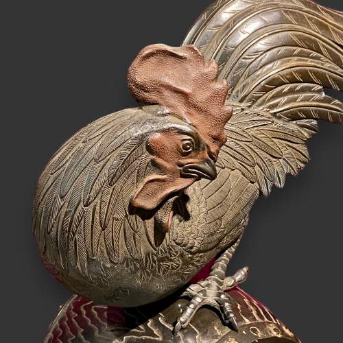 Japanese Meiji Period Bronze Rooster atop a War Drum image-2