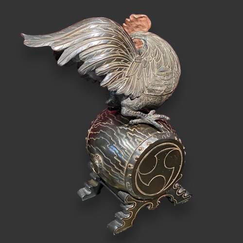 Japanese Meiji Period Bronze Rooster atop a War Drum image-4
