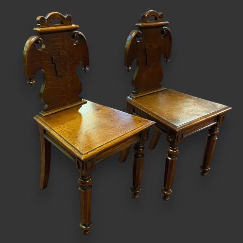 Pair of William IV Oak Hall Chairs image-1
