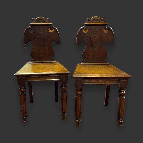 Pair of William IV Oak Hall Chairs image-2