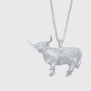 A Sterling Silver Standing Highland Cow Necklace