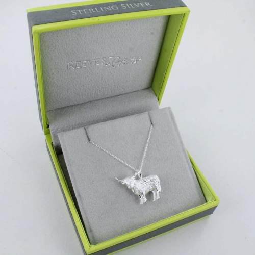 A Sterling Silver Standing Highland Cow Necklace image-3
