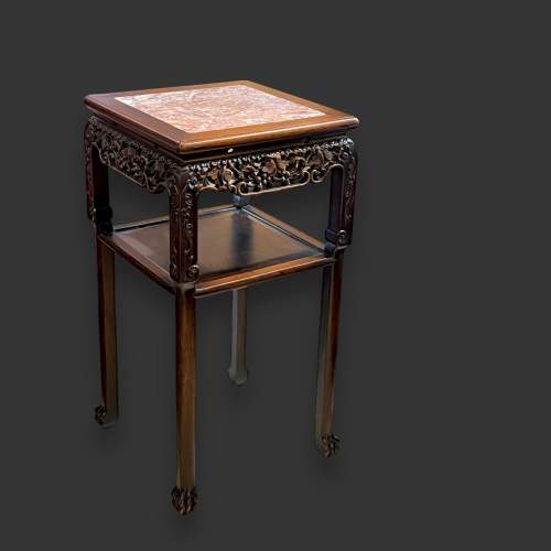 19th Century Chinese Marble Inset Hardwood Stand image-1