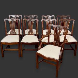 A Set of Nine 19th Century Carved Mahogany Dining Chairs