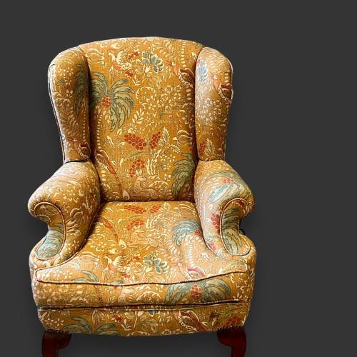 1950s Wingback Armchair Upholstered in Mulberry Fabric image-3