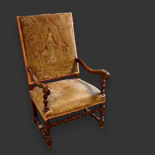 17th Century English Walnut Armchair with Needlework Upholstery image-1