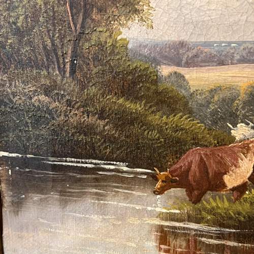 Victorian Etty Horton Oil on Canvas of Cattle Grazing image-4