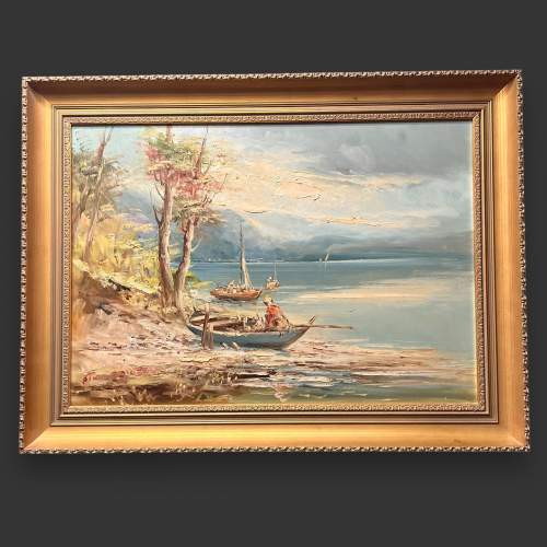Early 20th Century Oil on Canvas Coastal Scene image-1