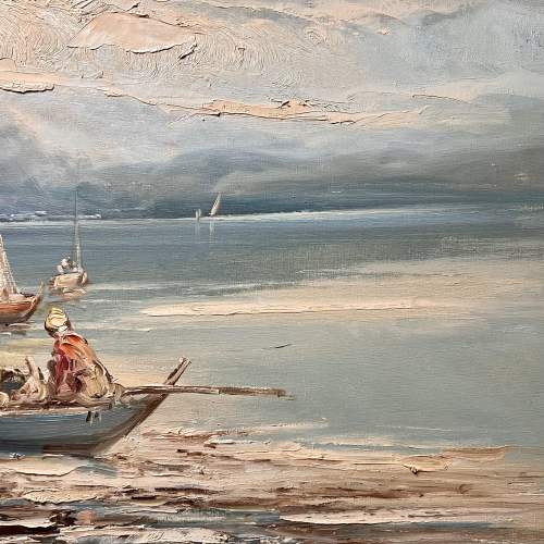 Early 20th Century Oil on Canvas Coastal Scene image-3