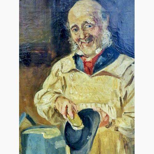 Victorian Oil on Canvas - Old Man Cleaning His Hat image-2