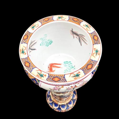 Oriental Ceramic Fish Bowl Planter Jardiniere on Pedestal image-4