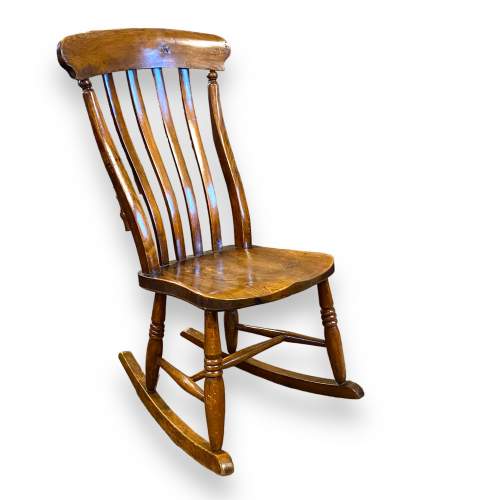 19th Century Beech and Elm Lath Back Rocking Chair image-1