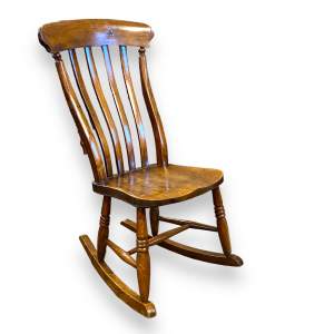 19th Century Beech and Elm Lath Back Rocking Chair