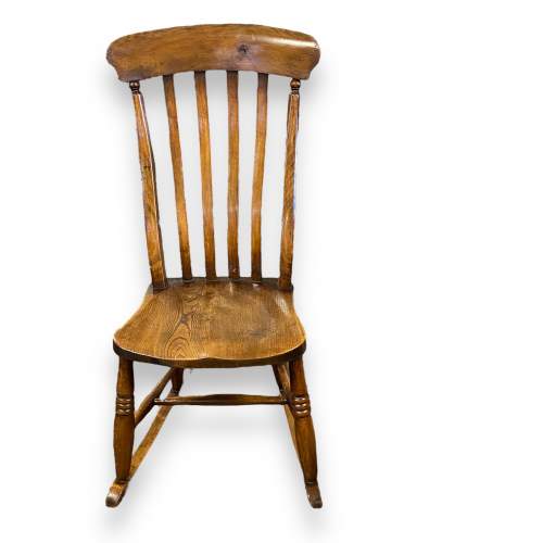 19th Century Beech and Elm Lath Back Rocking Chair image-2