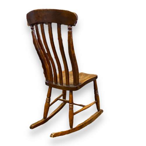 19th Century Beech and Elm Lath Back Rocking Chair image-3