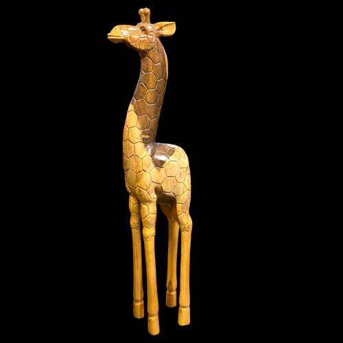 Large Hand Carved Wooden Giraffe Figure image-1