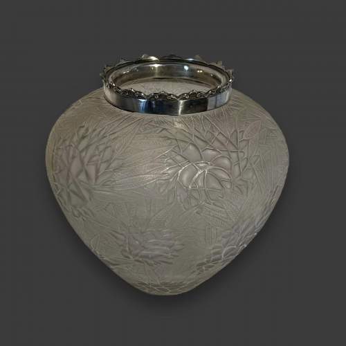 Rene Lalique Frosted Glass Esterel Vase with a Silver Collar image-1