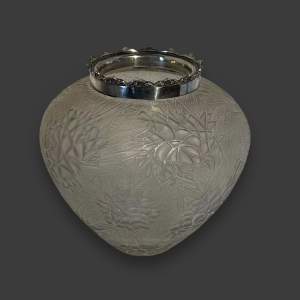 Rene Lalique Frosted Glass Esterel Vase with a Silver Collar