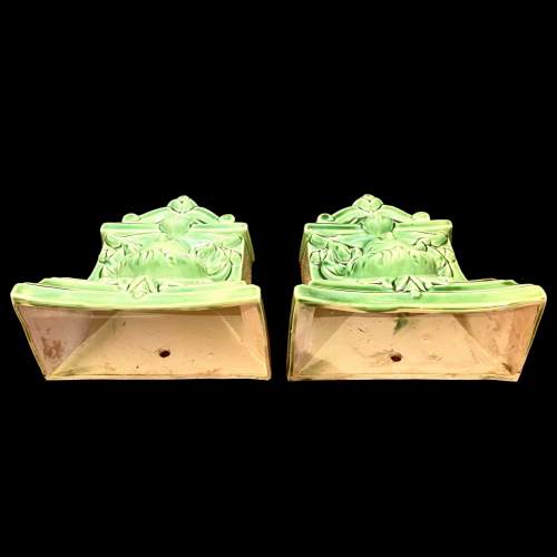 Edwardian Majolica Jade Green Pair of Wall Pockets image-2