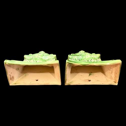 Edwardian Majolica Jade Green Pair of Wall Pockets image-5