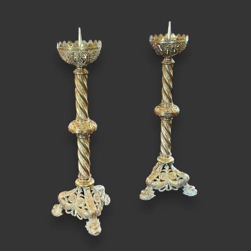 Pair of 19th Century Bronze Altar Candlesticks or Pricket Sticks image-1