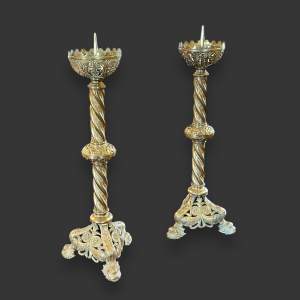 Pair of 19th Century Bronze Altar Candlesticks or Pricket Sticks