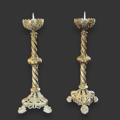 Pair of 19th Century Bronze Altar Candlesticks or Pricket Sticks image-2