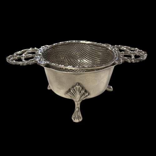 20th Century Sterling Silver Tea Strainer and Bowl image-1